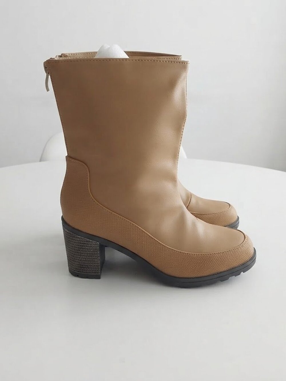 ZBY | Tan Mid-Calf Block Heel Boots Size 9